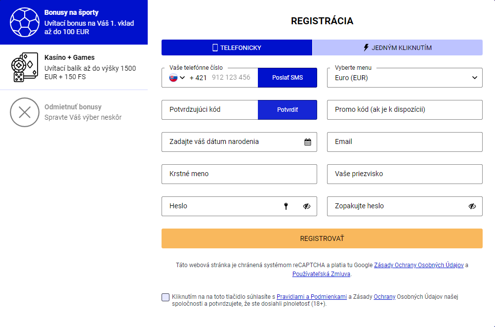 Registrácia v Paripese Registrácia v Paripese